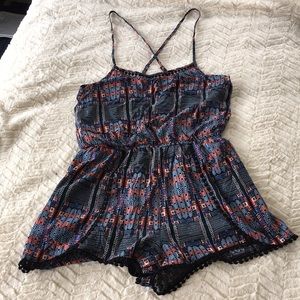 Papaya Romper Blue Black Pink tribal print Medium